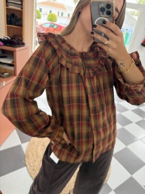 Camisa de cuadros cuello redondo