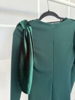 Vestido midi con drapeado de terciopelo – Verde botella / Azul marino - Imagen 6