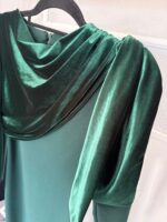 Vestido midi con drapeado de terciopelo – Verde botella / Azul marino - Imagen 4
