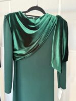 Vestido midi con drapeado de terciopelo – Verde botella / Azul marino - Imagen 2