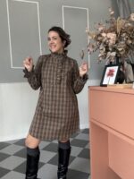 Vestido cuadros cuello - Imagen 4